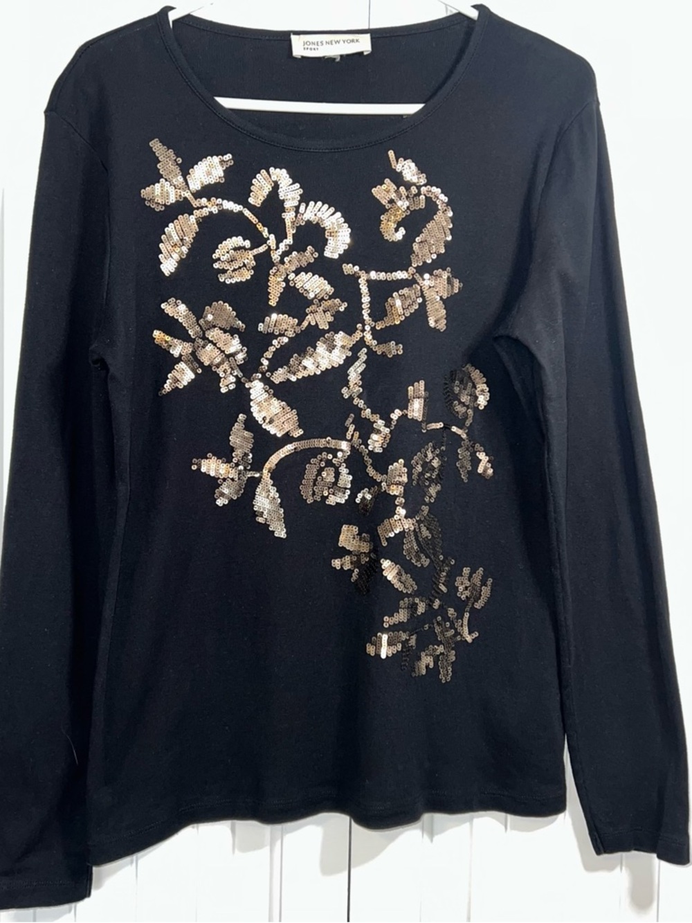 Jones New York Sequin Sweater Womens M Medium black Sparkle Knit Glam Grandma - Picture 3 of 11